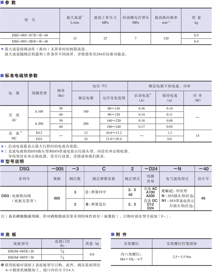 DSG-005系列電磁換向閥型號(hào)說(shuō)明及技術(shù)參數(shù)